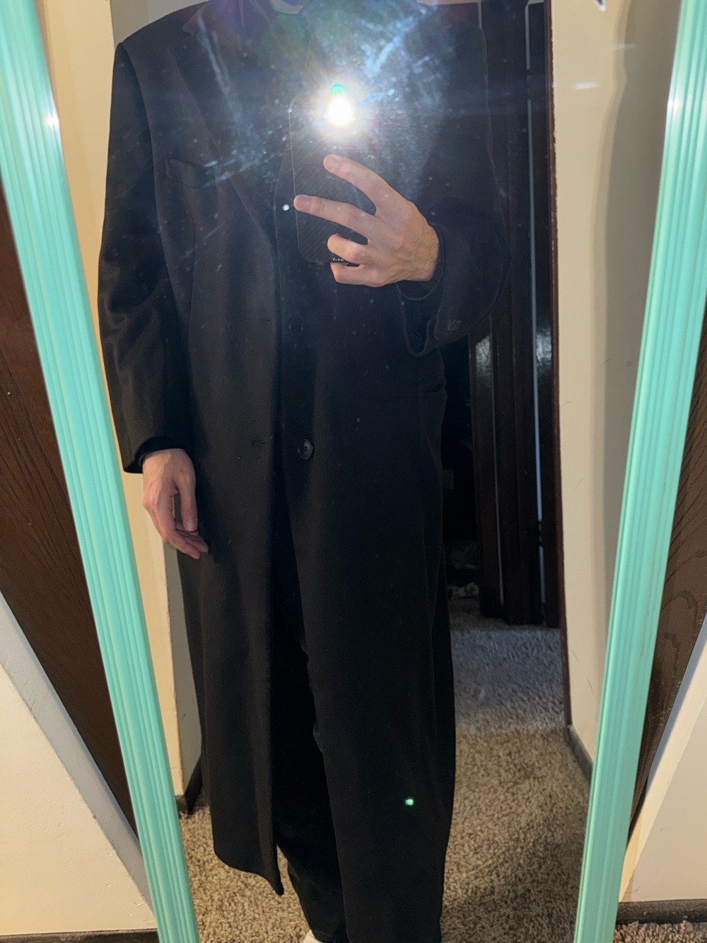 Men's Black Pure Cashmere Overcoat - Picture 7 of 7